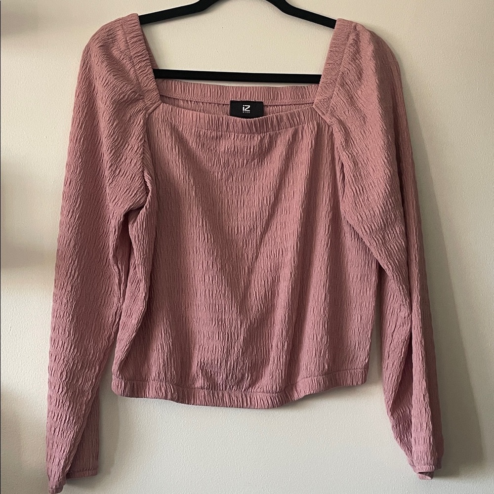 Iz Byer| Dusty Rose Textured Square Neck Blouse|Large|EUC